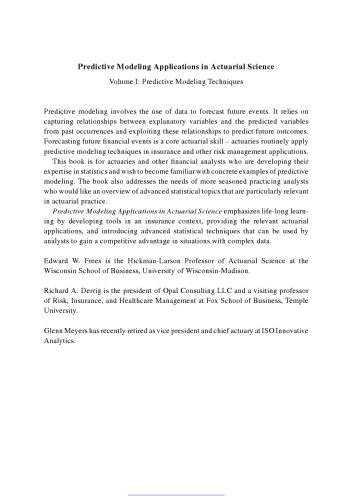 Predictive Modeling Applications In Actuarial Science Volume 1 Edited By Edward W Frees