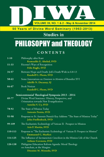 Diwa Studies In Philosophy And Theology Randolf Flores Ed