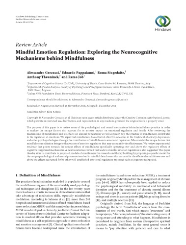 Mindfulness Emotion Regulation Exploring The Neurocognitive Mechanisms Behind Mindfulness Alessandro Grecucci