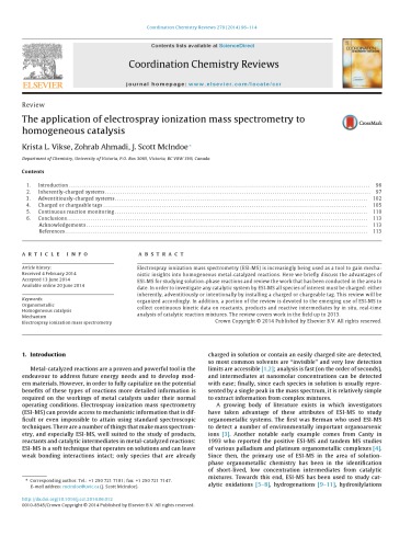 The Application Of Electrospray Ionization Mass Spectrometry To Homogeneous Catalysis Krista L Vikse