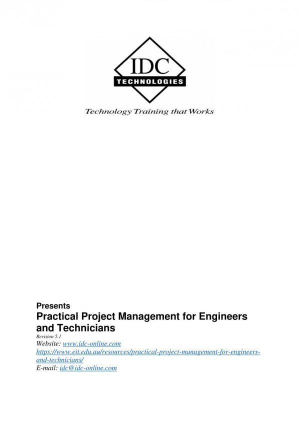 Practical Project Management For Engineers And Technicians 51 Idc Technology