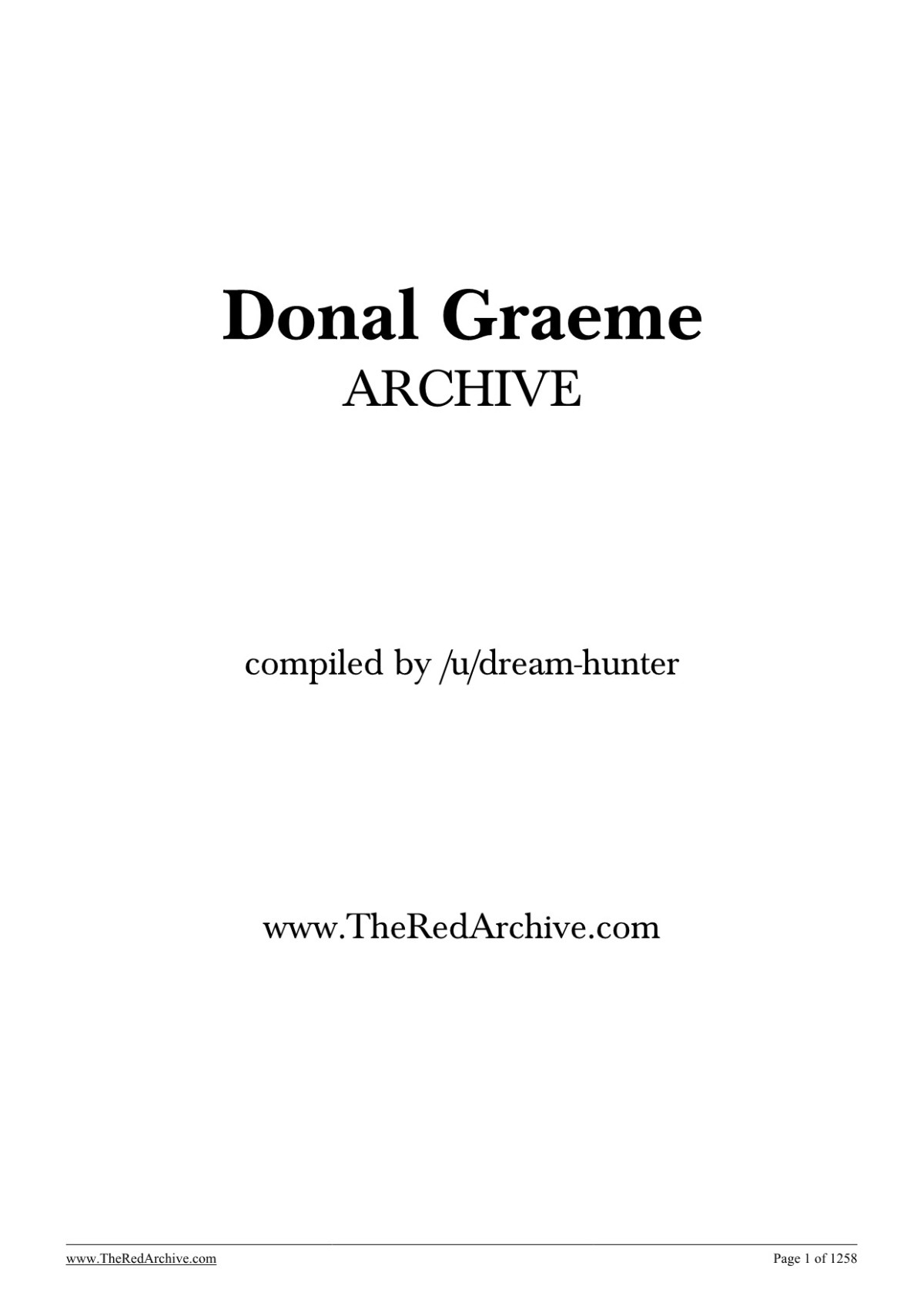 Donal Graeme Archive 1st Edition Compiled By Udreamhunter