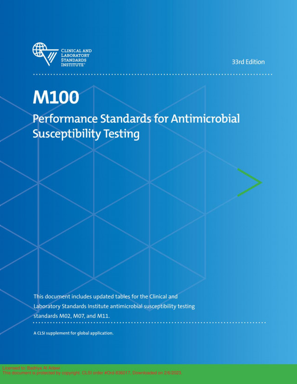M100 Performance Standards For Antimicrobial Susceptibility Testing 33rd Edition 33rd Clsi