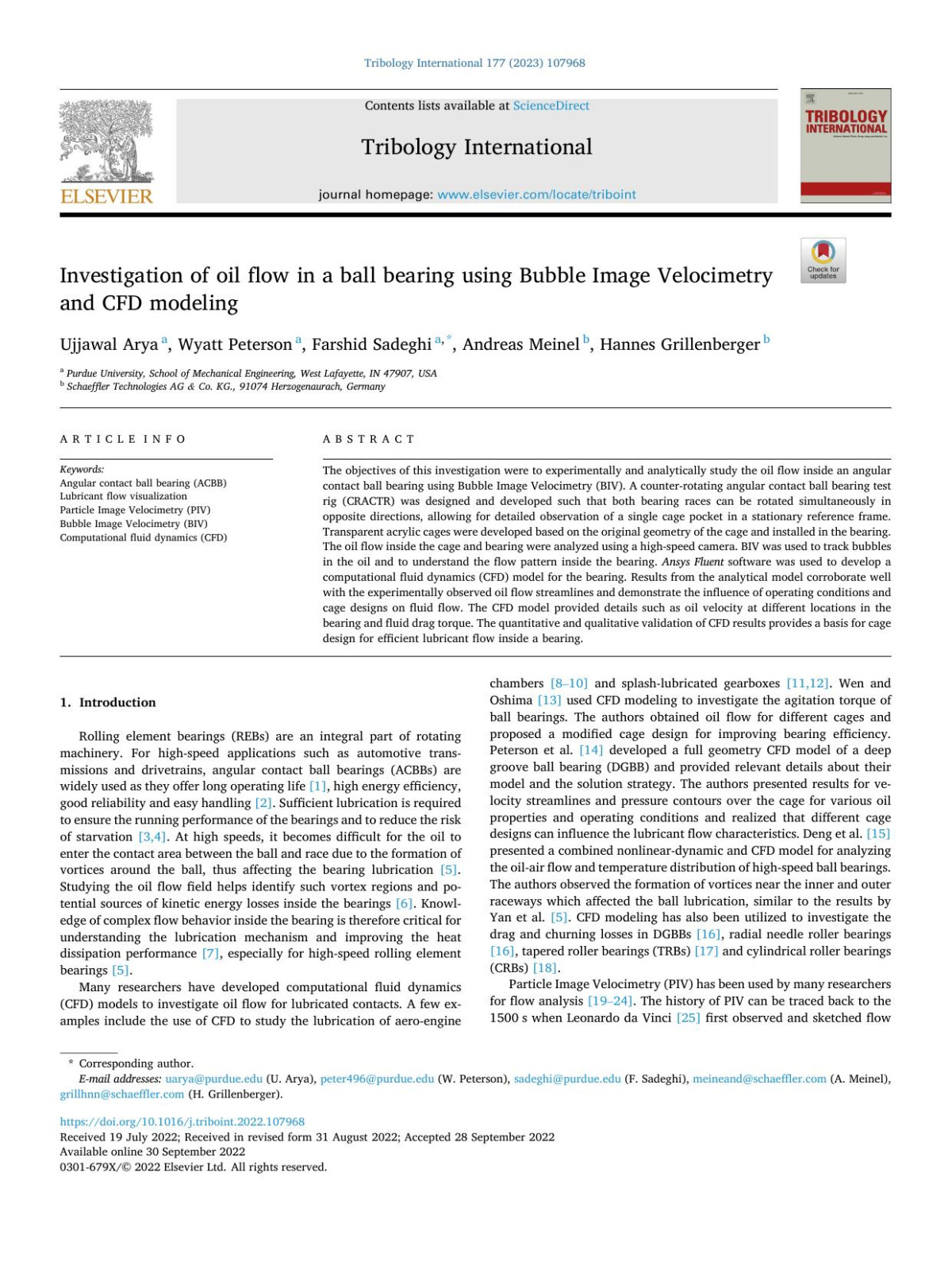 Investigation Of Oil Flow In A Ball Bearing Using Bubble Image Velocimetry And Cfd Modeling Ujjawal Arya
