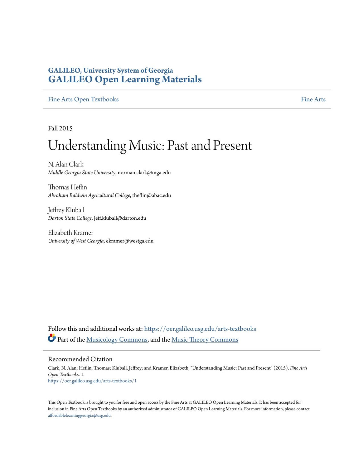 Understanding Music Past And Present Fall 2015 N Alan Clark