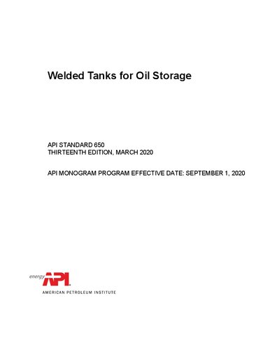 Api Standard 650 Welded Tanks For Oil Storage Api
