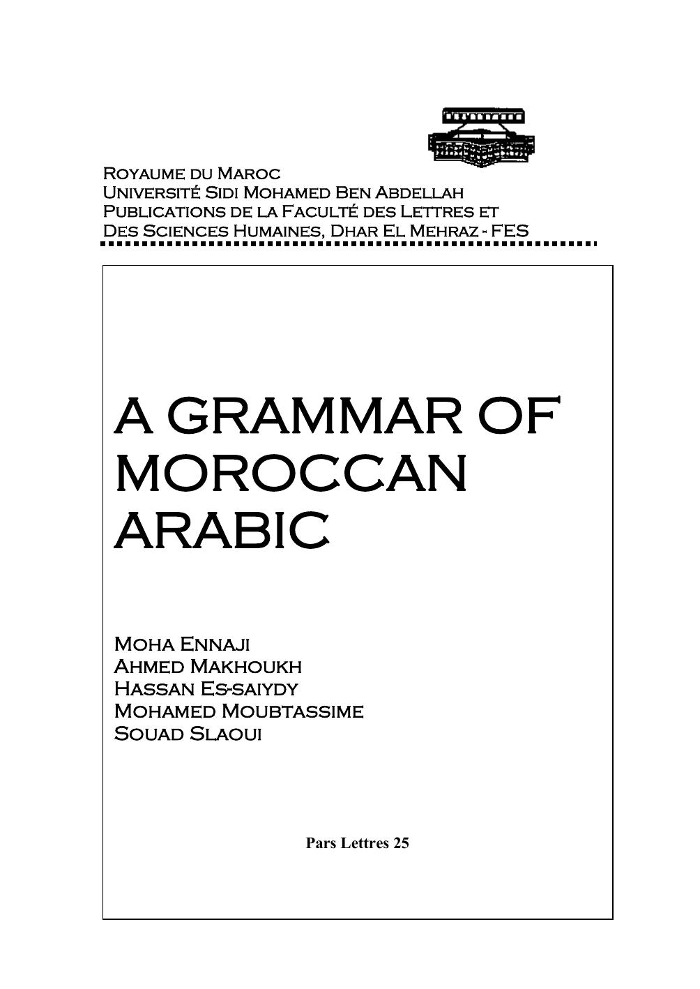 A Grammar Of Moroccan Arabic Ennaji Et Al