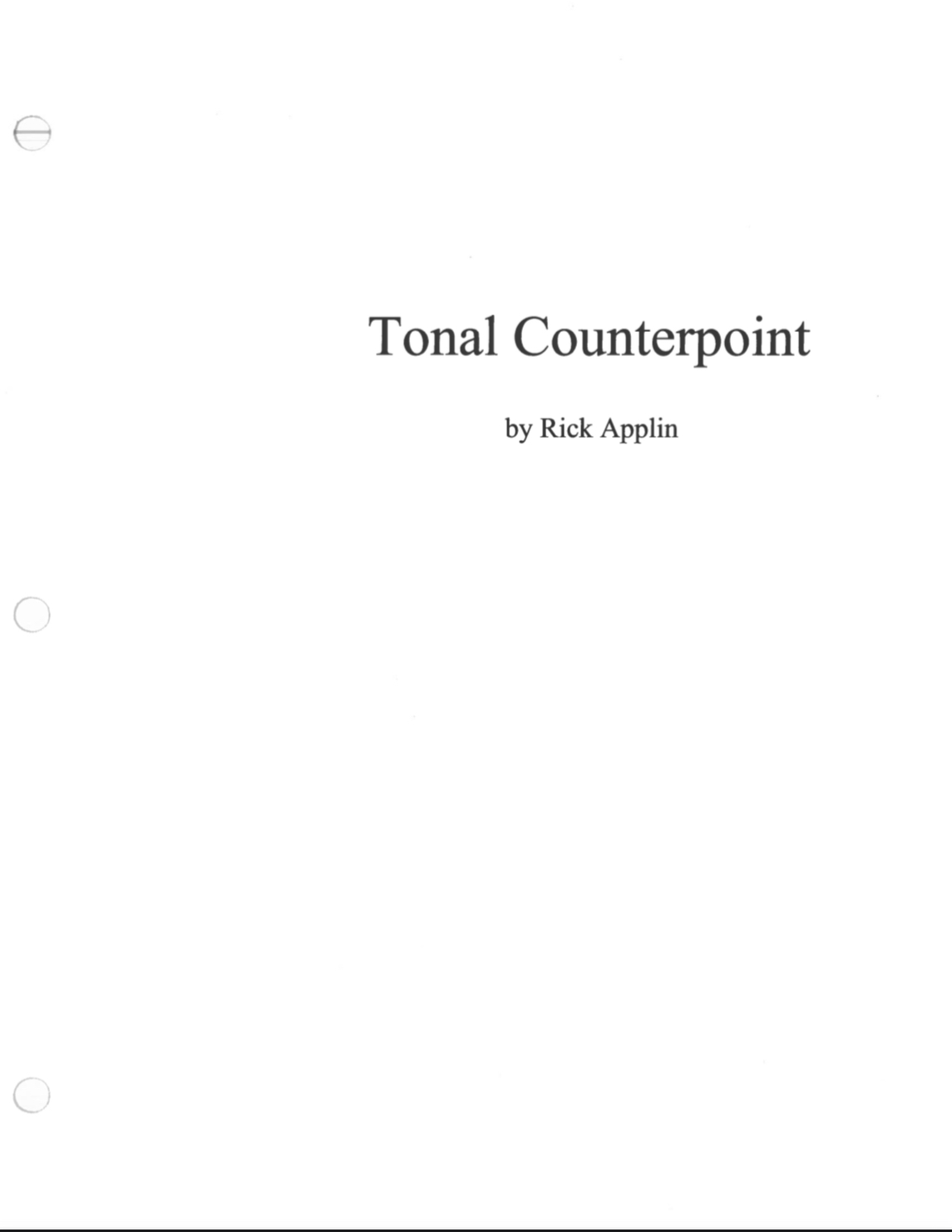 Tonal Counterpoint Rick Applin