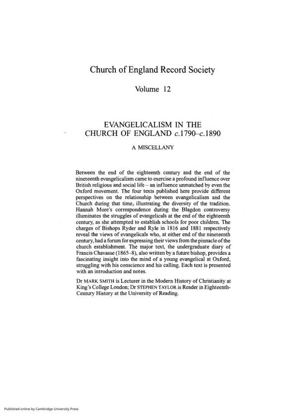Evangelicalism In The Church Of England C1790c1890 A Miscellany Mark Smith