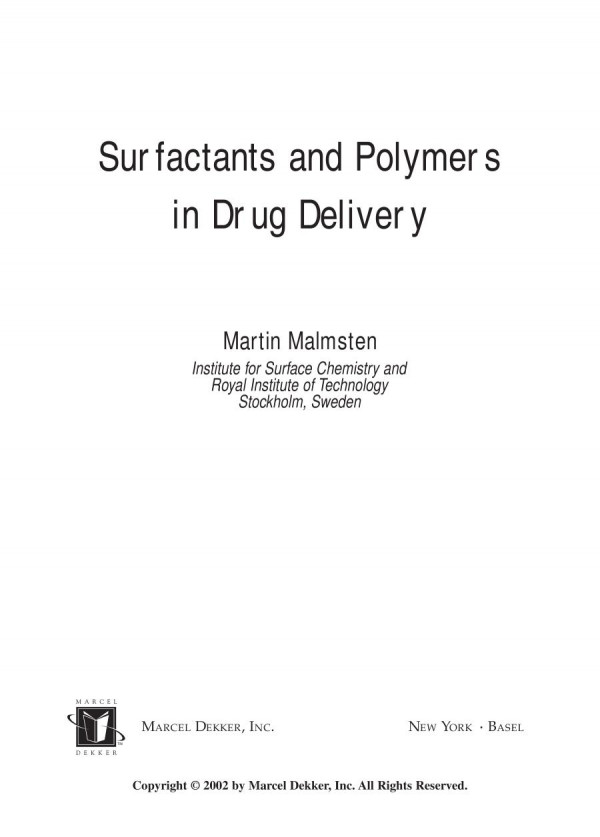 Surfactants And Polymers In Drug Delivery Martin Malmsten