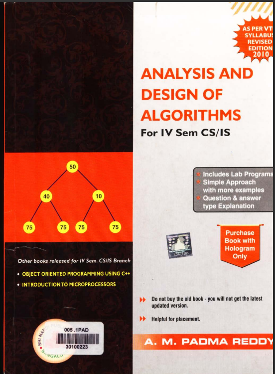 Design Analysis Of Algorithm 4th Edition Am Padma Reddy
