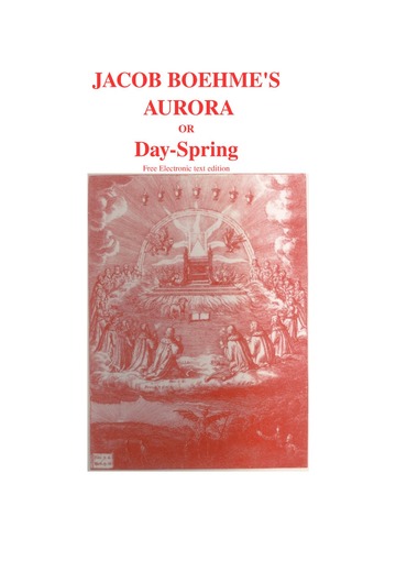 Aurora Or Dayspring 1st Jakob Bhme