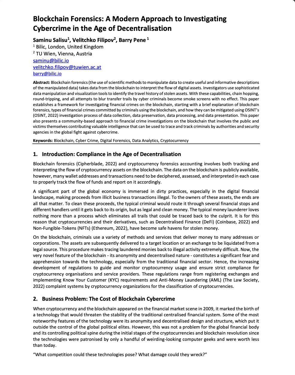Blockchain Forensics A Modern Approach To Investigating Cybercrime In The Age Of Decentralisation Saminu Salisu