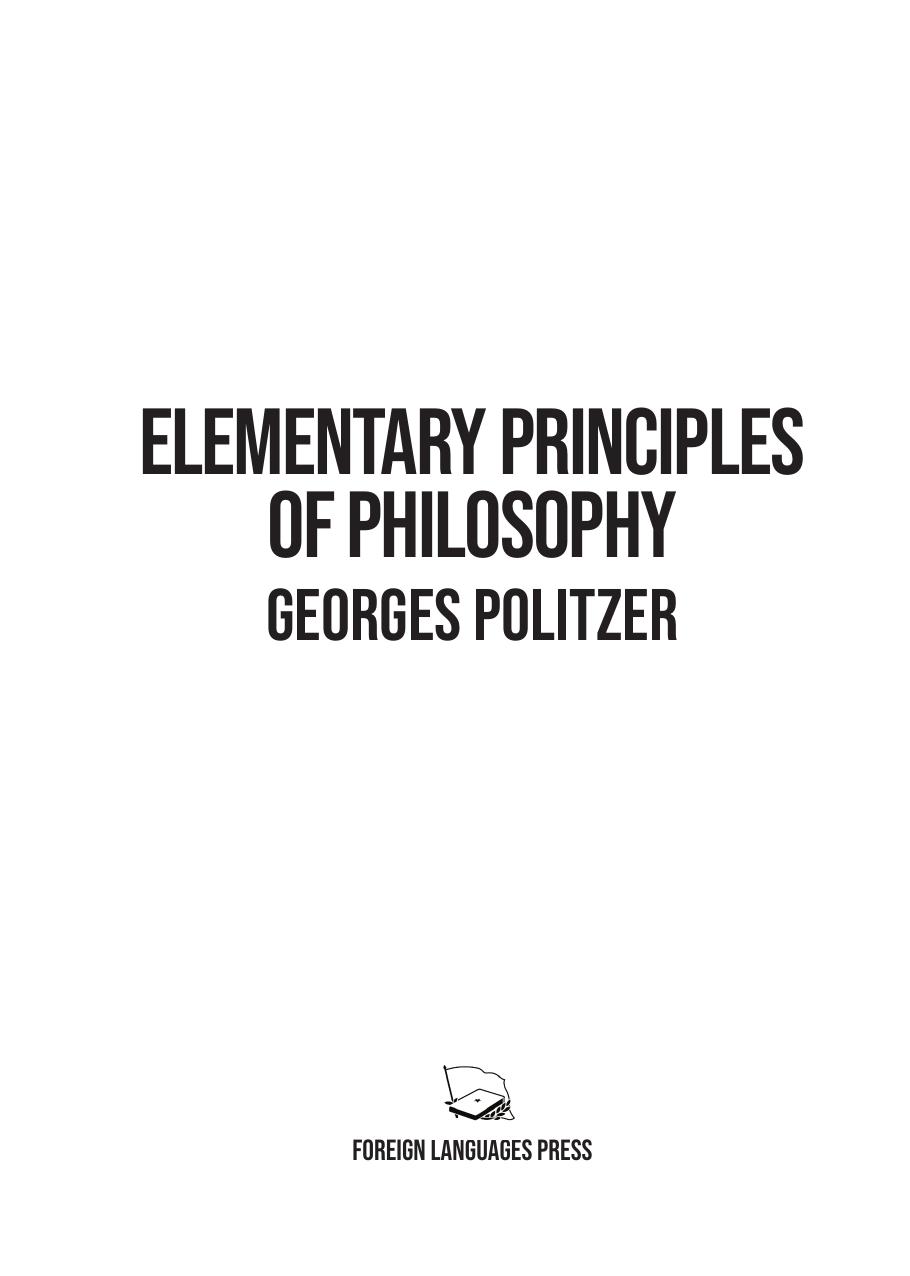 Elementary Principles Of Philosophy Georges Politzer