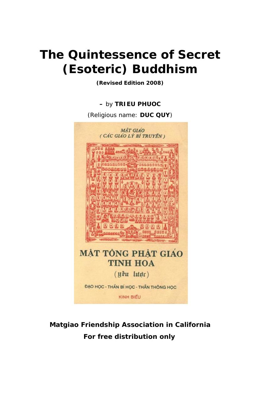 The Quintessence Of Secret Esoteric Buddhism Revised Edition 2008 By Trieu Phuoc Religious Name Duc Quy