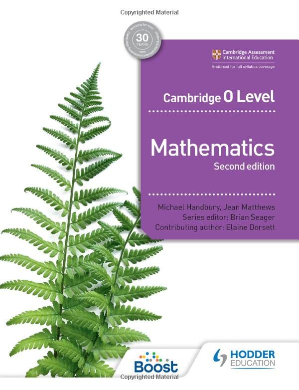 Cambridge O Level Mathematics 2nd Edition 2nd Brian Seager Michael Handbury