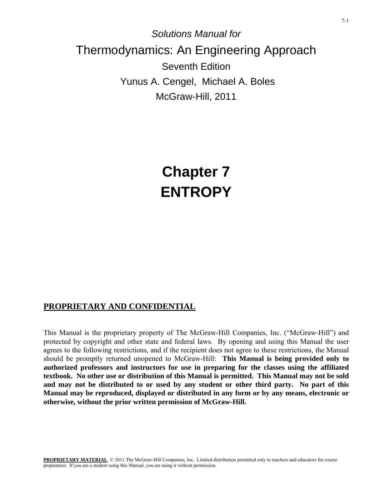 Thermodynamics An Engineering Approach Chapter 7 Entropy Yunus A Cengel