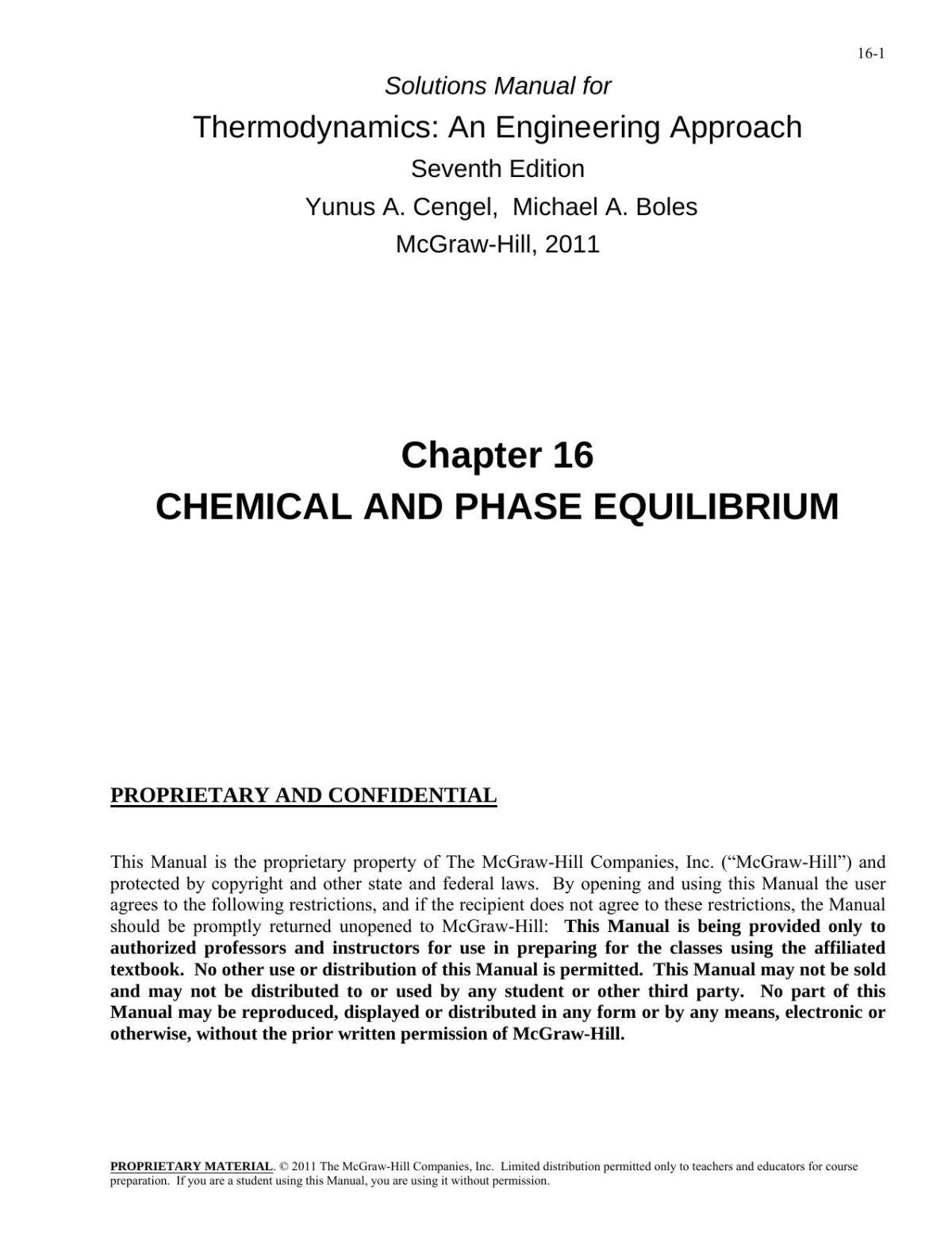 Solutions Manual For Thermodynamics An Engineering Approach Chapter 16 Chemical And Phase Equilibrium 7th Edition Dr Yunus A Cengel
