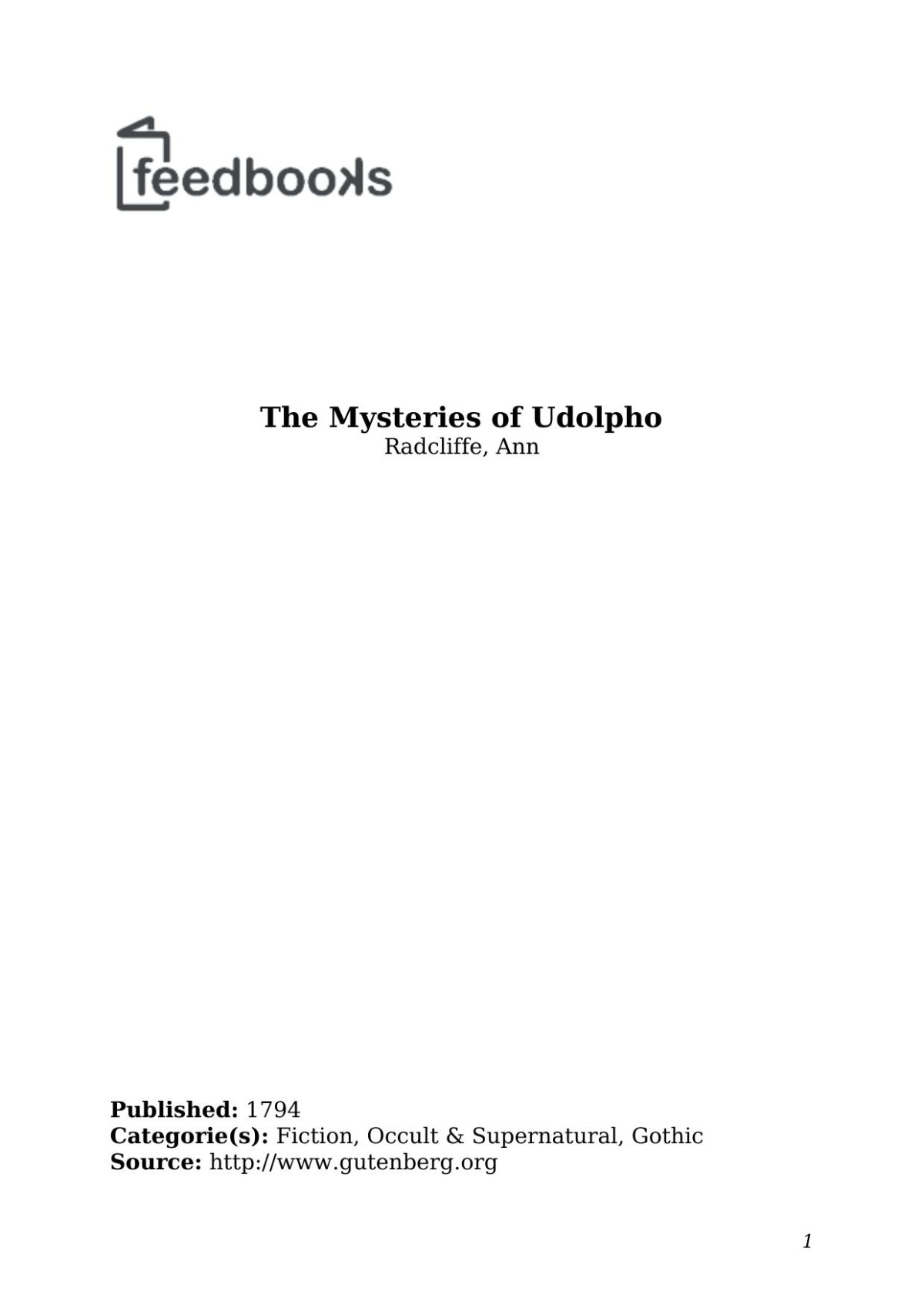 The Mysteries Of Udolpho Ann Radcliffe