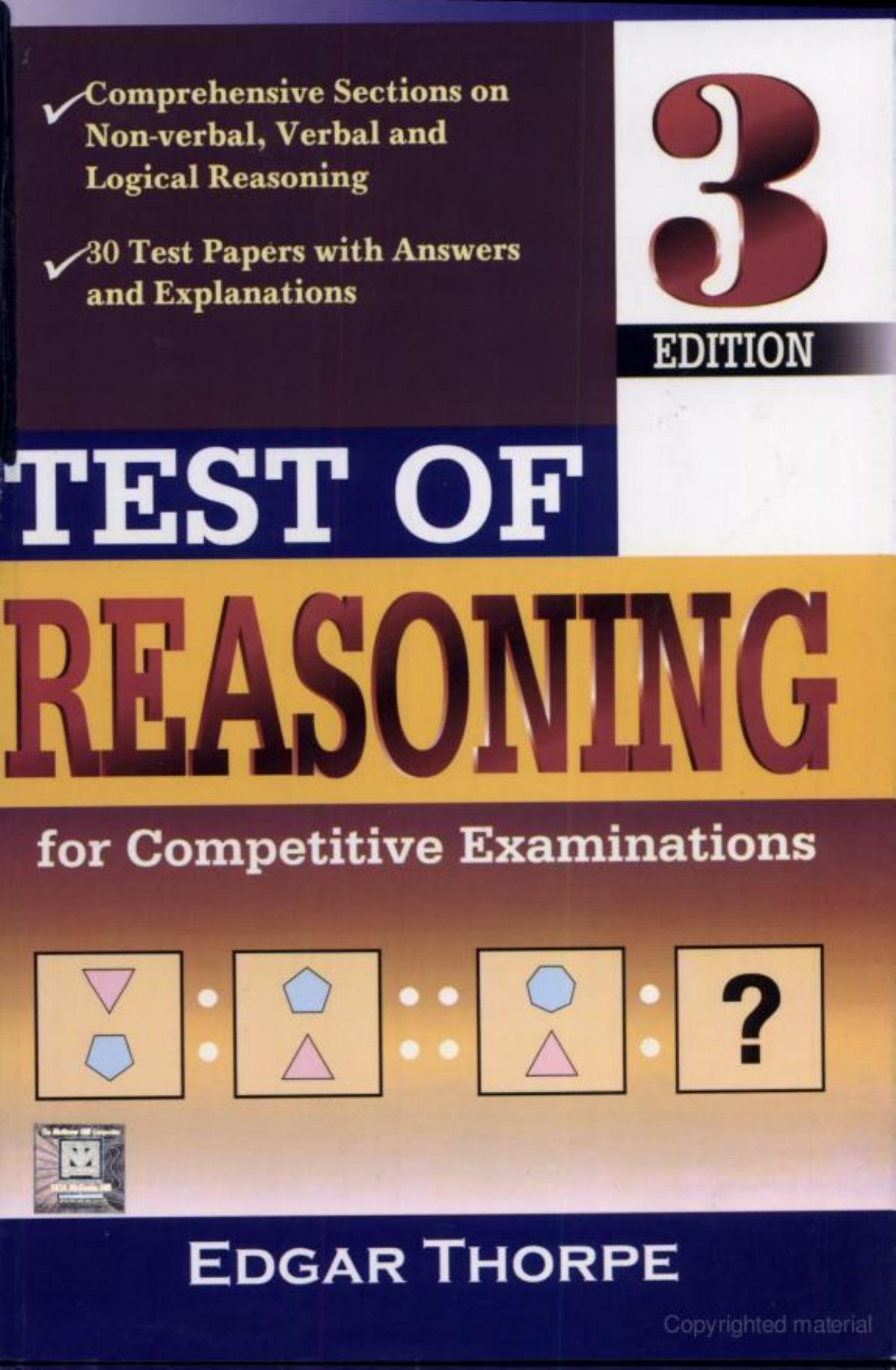 Test Of Reasoning For Competitive Examinations 3rd 10th Reprint Edgar Thorpe