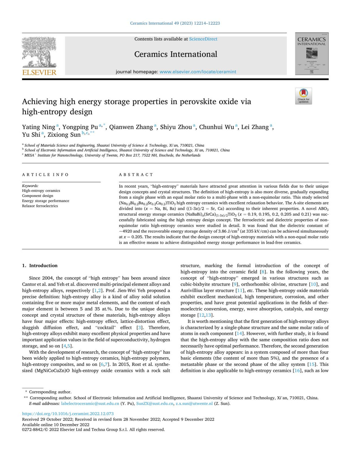 Achieving High Energy Storage Properties In Perovskite Oxide Via Highentropy Design Yating Ning