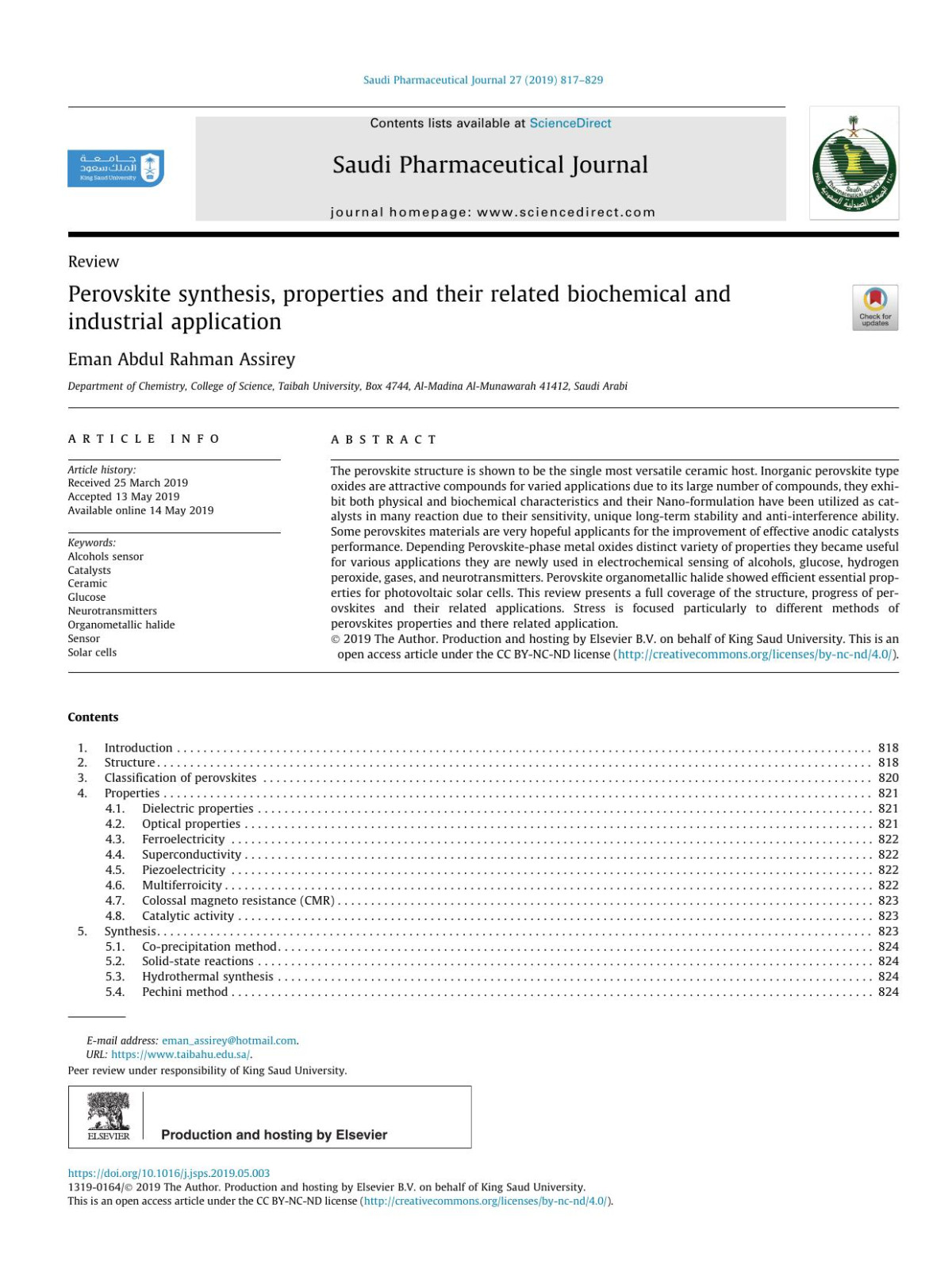 Perovskite Synthesis Properties And Their Related Biochemical And Industrial Application Eman Abdul Rahman Assirey