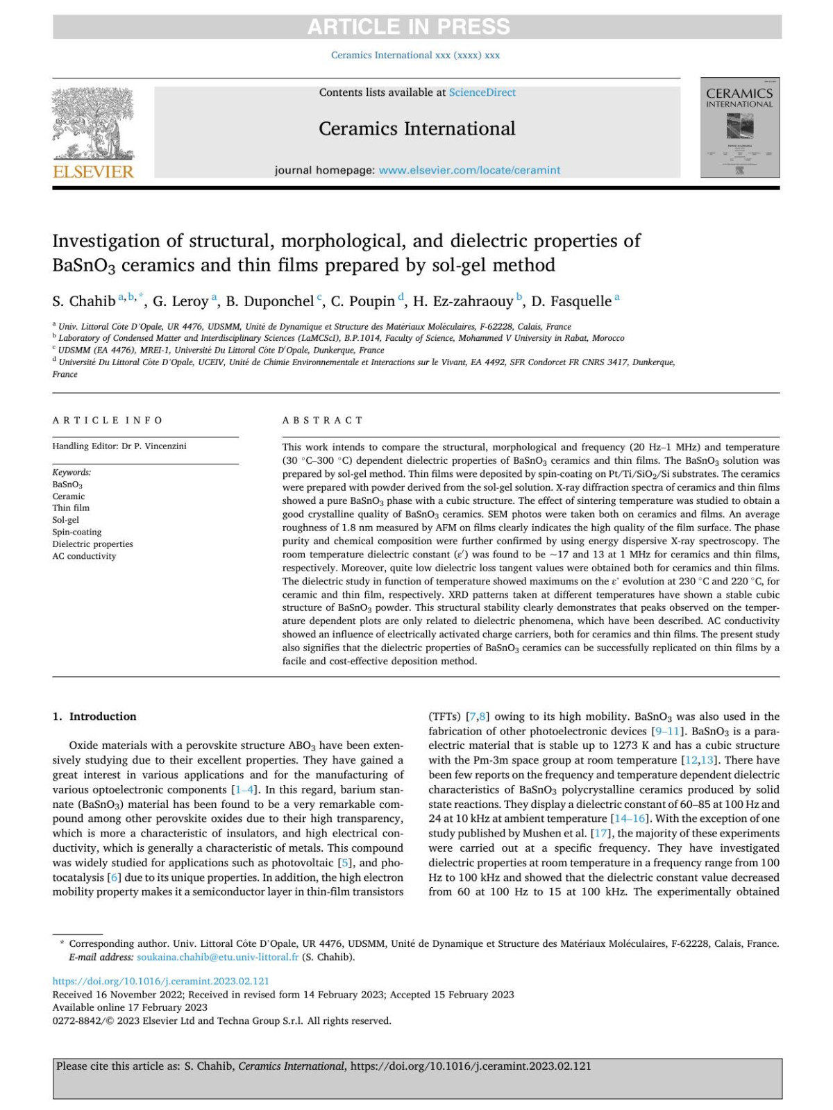 Investigation Of Structural Morphological And Dielectric Properties Of Basno3 Ceramics And Thin Films Prepared By Solgel Method S Chahib