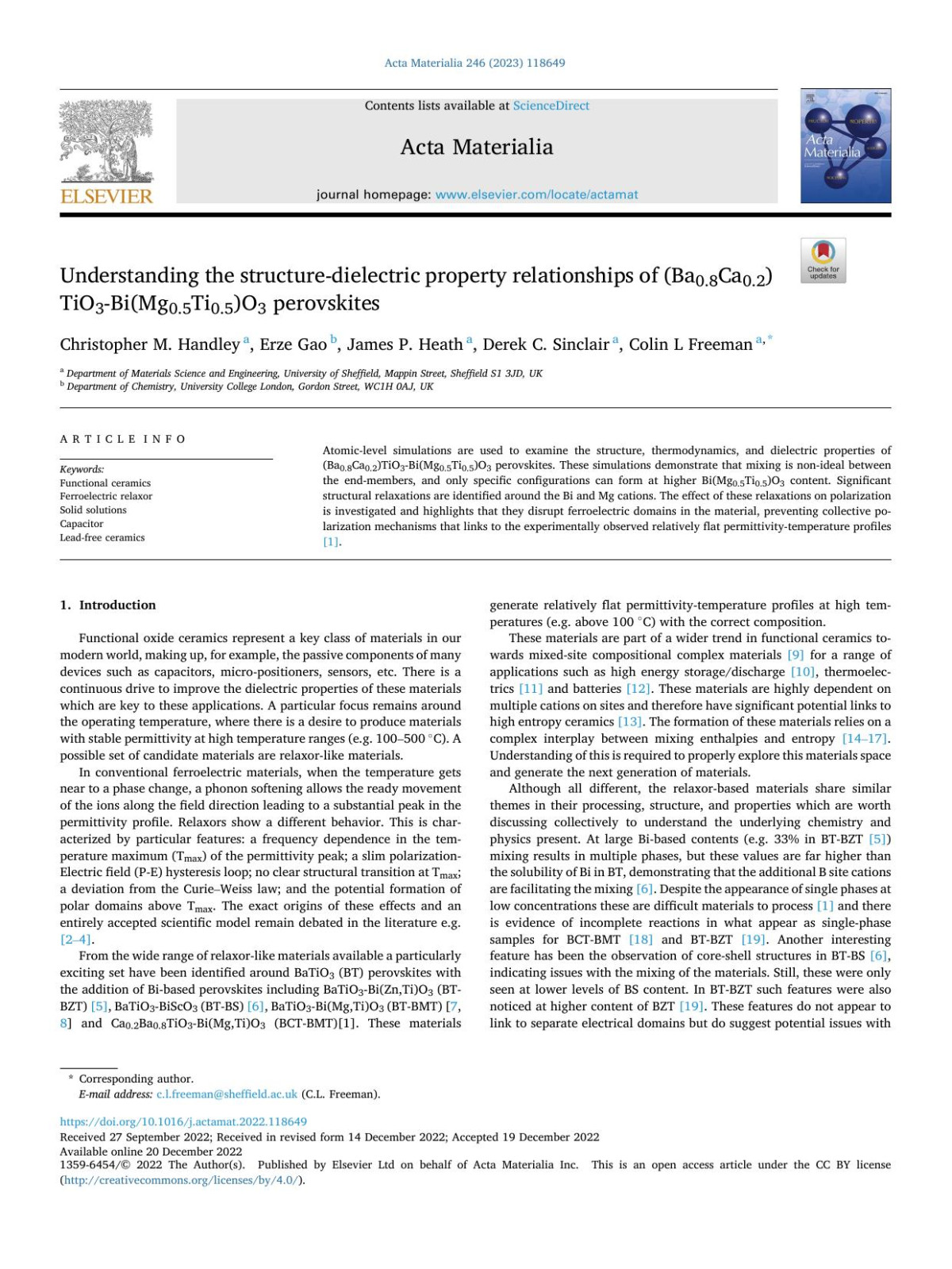 Understanding The Structuredielectric Property Relationships Of Ba08ca02tio3bimg05ti05o3 Perovskites Christopher M Handley