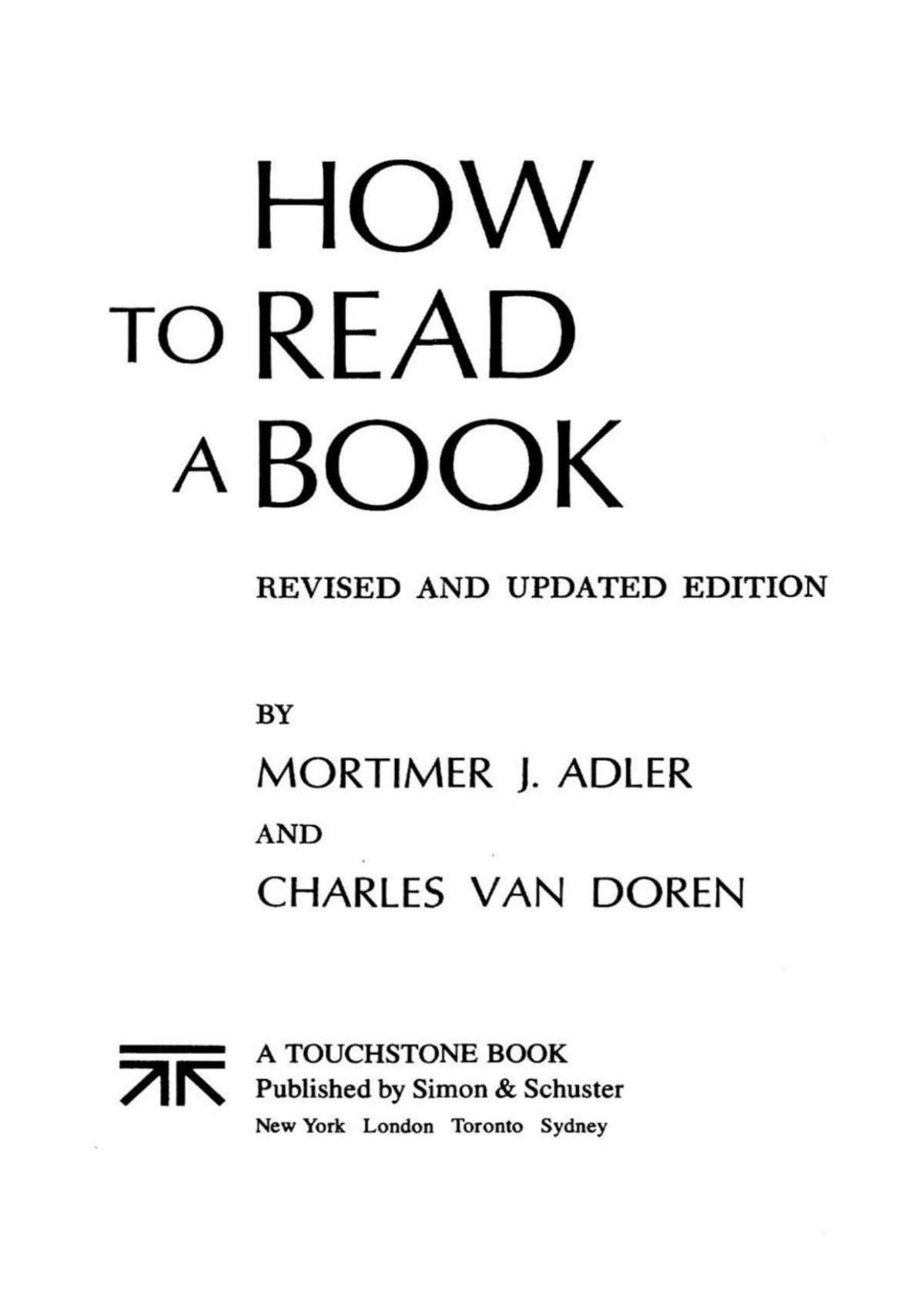 How To Read A Book A Touchstone Book Van Doren Charles Mortimer J Adler