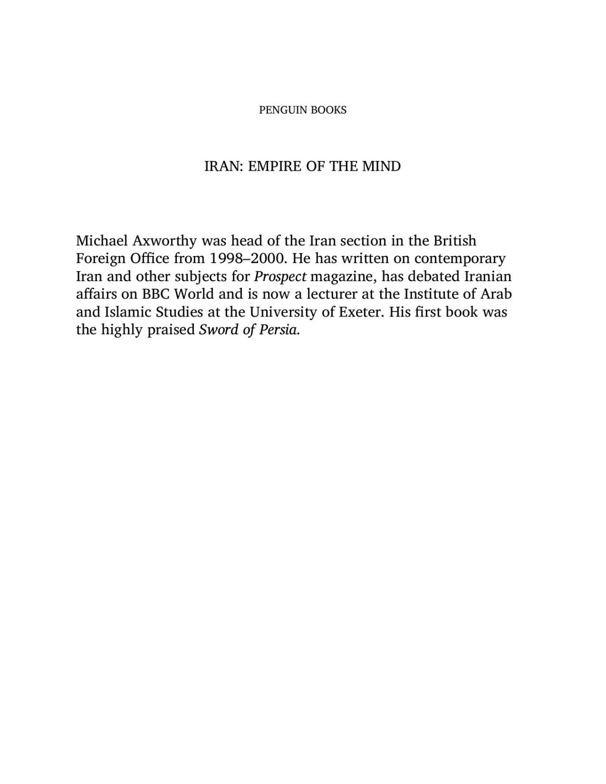 Iran Empire Of The Mind Michael Axworthy