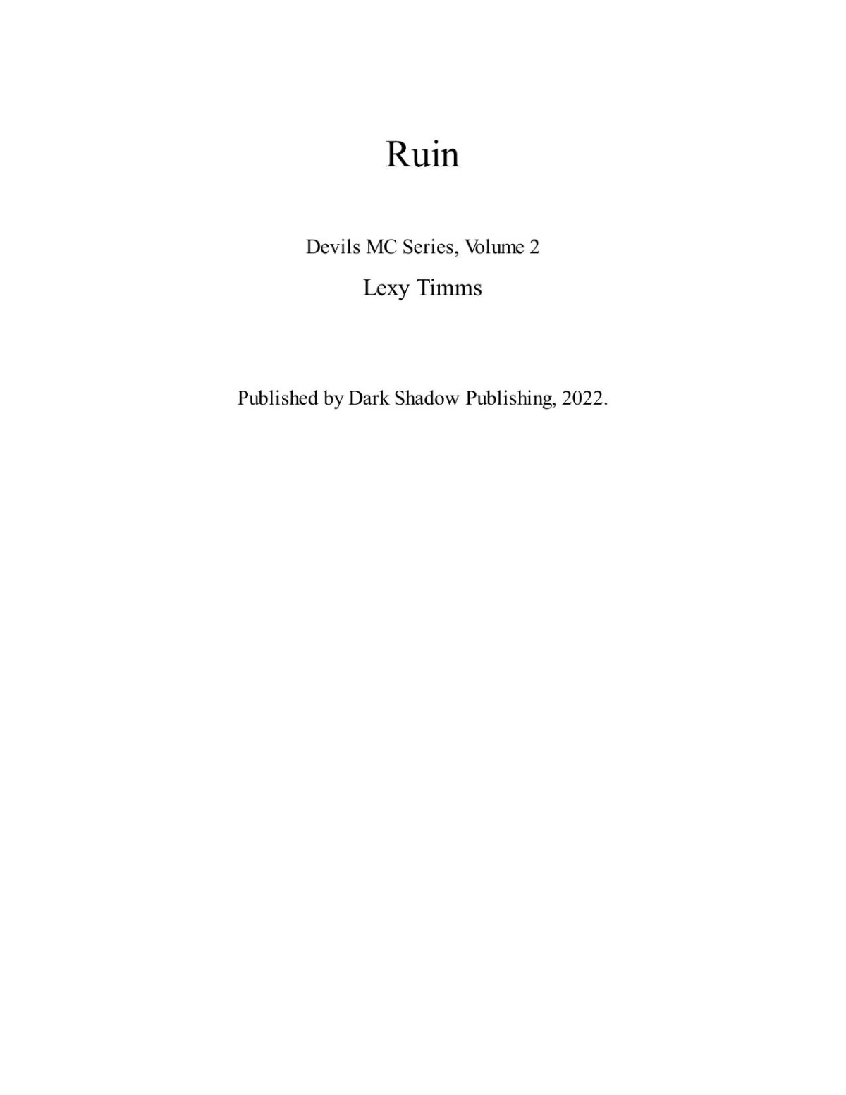 Ruin Devils Mc Series 2 Lexy Timms