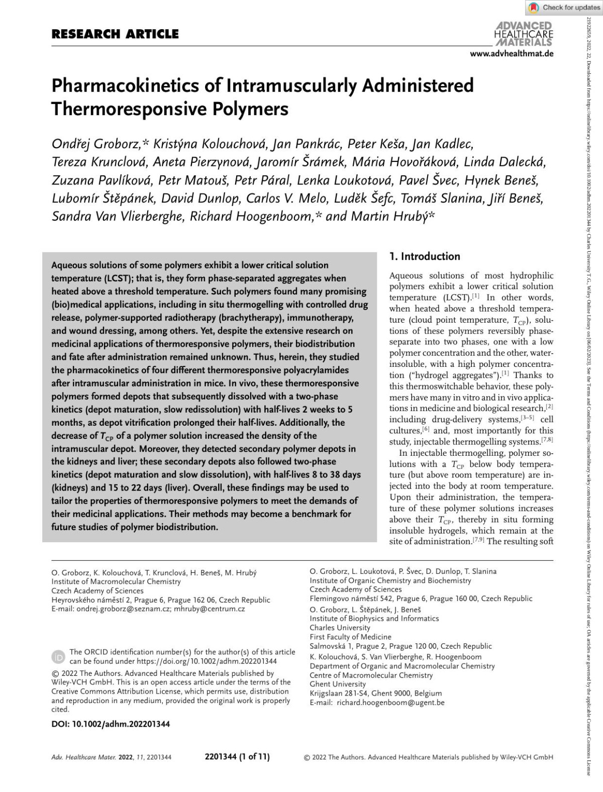 Pharmacokinetics Of Intramuscularly Administered Thermoresponsive Polymers 22th Edition Ondej Groborz