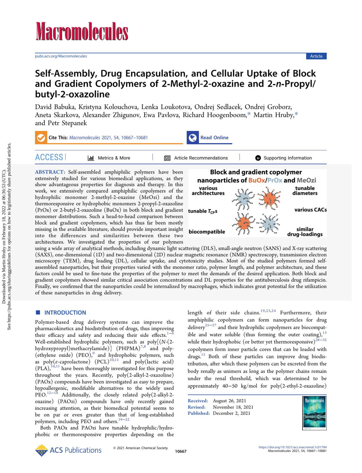 Selfassembly Drug Encapsulation And Cellular Uptake Of Block And Gradient Copolymers Of 2methyl2oxazine And 2npropylbutyl2oxazoline 23th Edition David Babuka