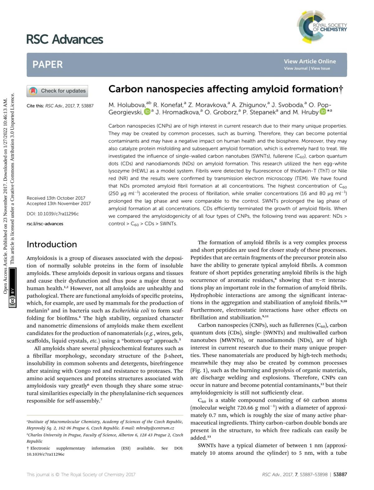 Carbon Nanospecies Affecting Amyloid Formation 7th Edition M Holubova