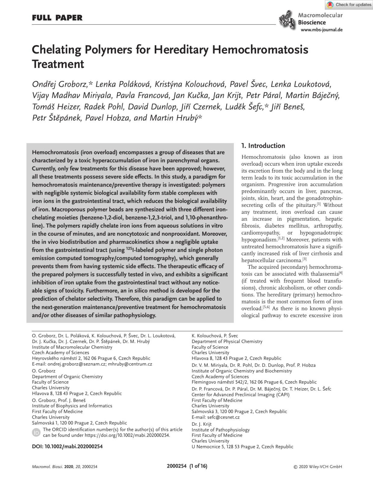 Chelatingpolymers For Hereditary Hemochromatosis Treatment 12th Edition Ondřej Groborz