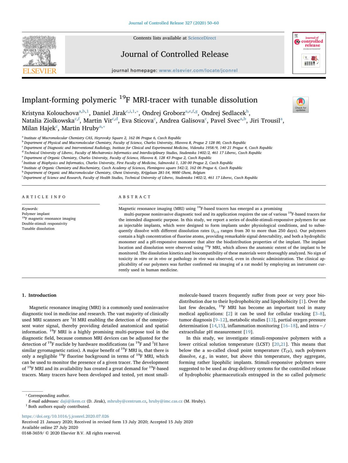 Implantforming Polymeric 19f Mritracer With Tunable Dissolution Kristyna Kolouchova