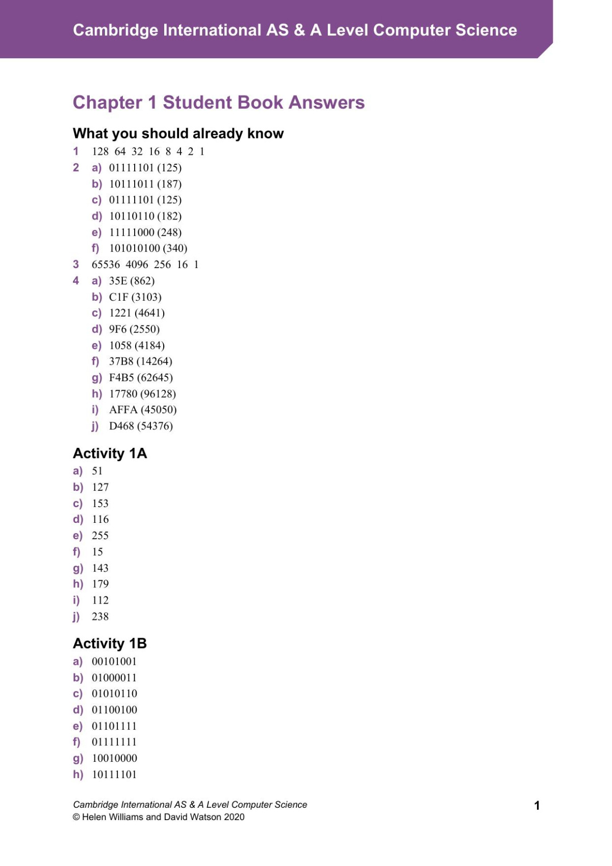 Cambridge International As A Level Computer Science Answers David Watson