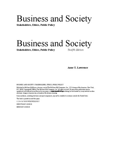 Business And Society 12th Revised Anne T Lawrence