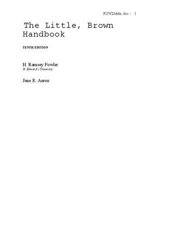 The Little Brown Handbook 10th Edition H Ramsey Fowler Jane E Aaron