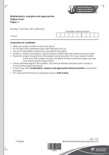International Baccalaureate Ib Mathematics Hl Analysis And Approaches November 2021 Paper With Marking Scheme Diploma Program International Baccalaurete Orgnizaton