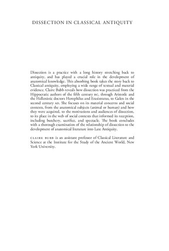 Dissection In Classical Antiquity A Social And Medical History New Claire Bubb