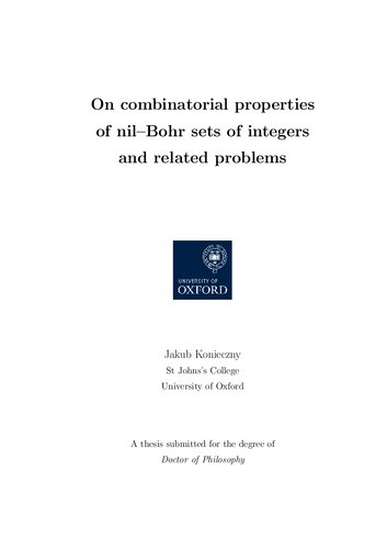 On Combinatorial Properties Of Nilbohr Sets Of Integers And Related Problems Jakub Konieczny