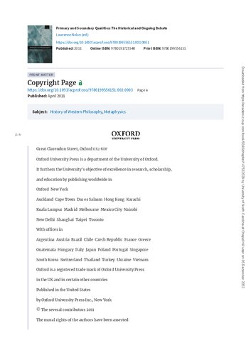 Primary And Secondary Qualities The Historical And Ongoing Debate 1st Edition Lawrence Nolan Editor