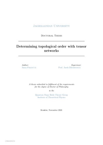 Determining Topological Order With Tensor Networks Anna Francuz