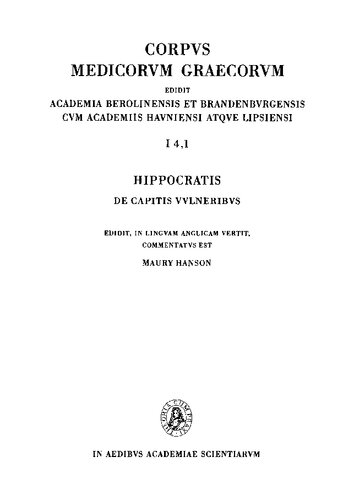 Hippocrates On Head Wounds Reprint Maury Hanson Editor Hippocrates