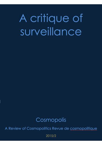 A Critique Of Surveillance Philippejoseph Salazar Ed Cezar M Ornatowski