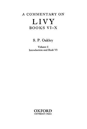 A Commentary On Livy Books Vix Vol I Introduction And Book Vi Reprint Oakley