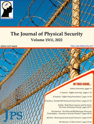The Journal Of Physical Security Volume 15 Issue 1 Jps 151 1st Edition Right Brain Sekurity