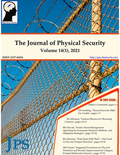 The Journal Of Physical Security Volume 14 Issue 1 Jps 141 1st Edition Right Brain Sekurity