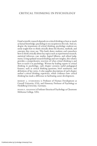 Critical Thinking In Psychology 2nd Edition Robert J Sternberg